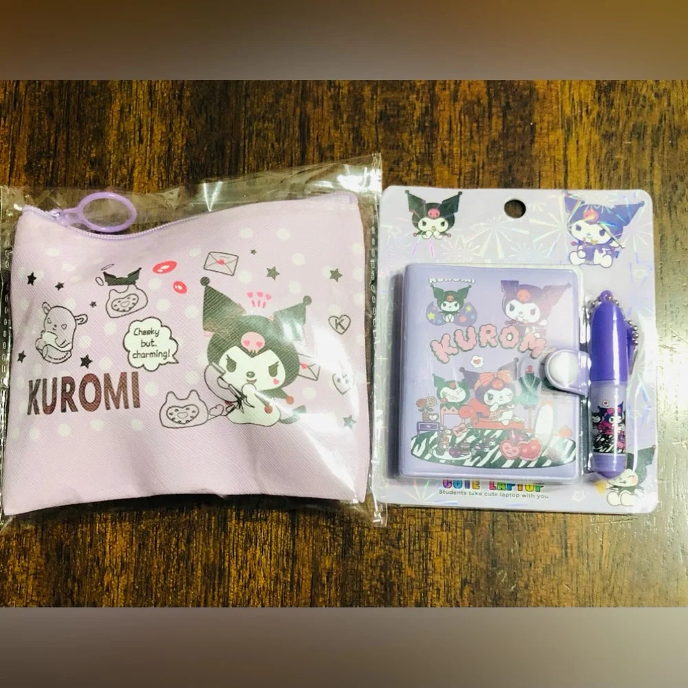 kuromi mini Diary set with ballpoint pen and zip coin wallet purple